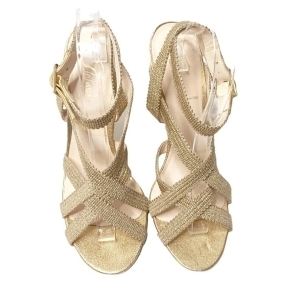 Delman Shoes Women’s Gold Elite Strappy Open Toe Sandals Heels Sz 7.5